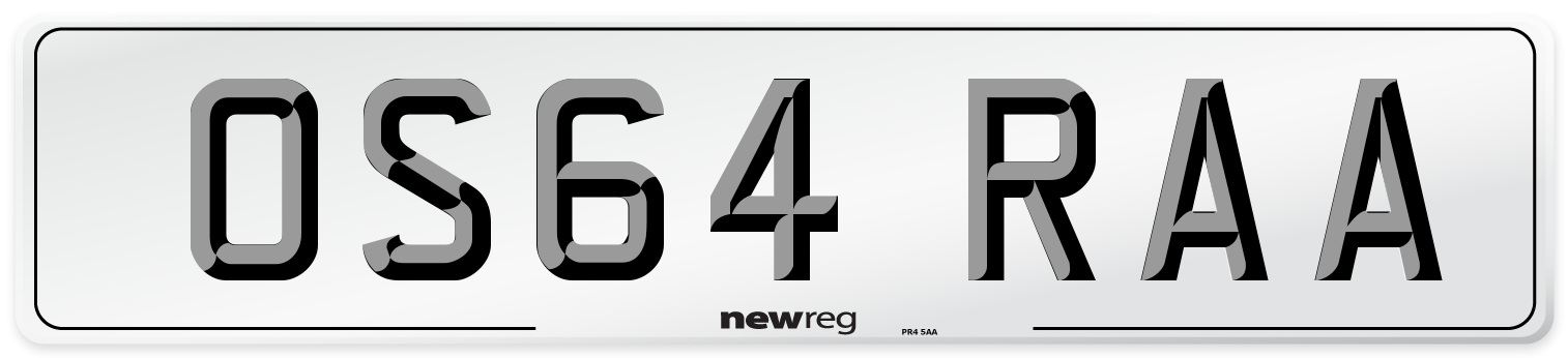 OS64 RAA Number Plate from New Reg
